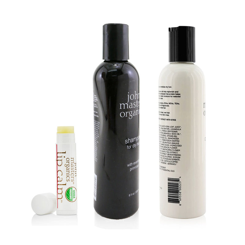 John Masters Organics Shampoo For Dry Hair with Evening Primrose 236ml+Conditioner For Dry Hair with Lavender & Avocado 236ml+Lip Calm 4g  3pcs