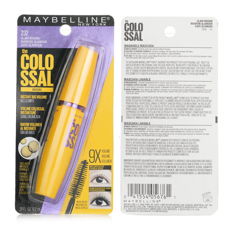 Maybelline The Colossal Washable Mascara - # 232 Glam Brown  9.2ml/0.31oz