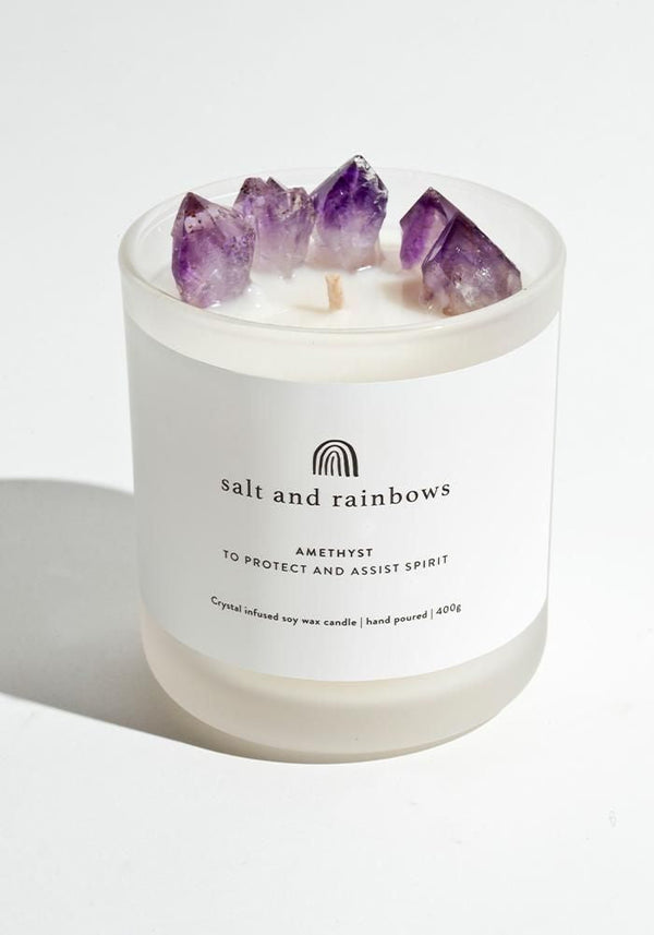 Salt and Rainbows Amethyst Crystal Candle 400g