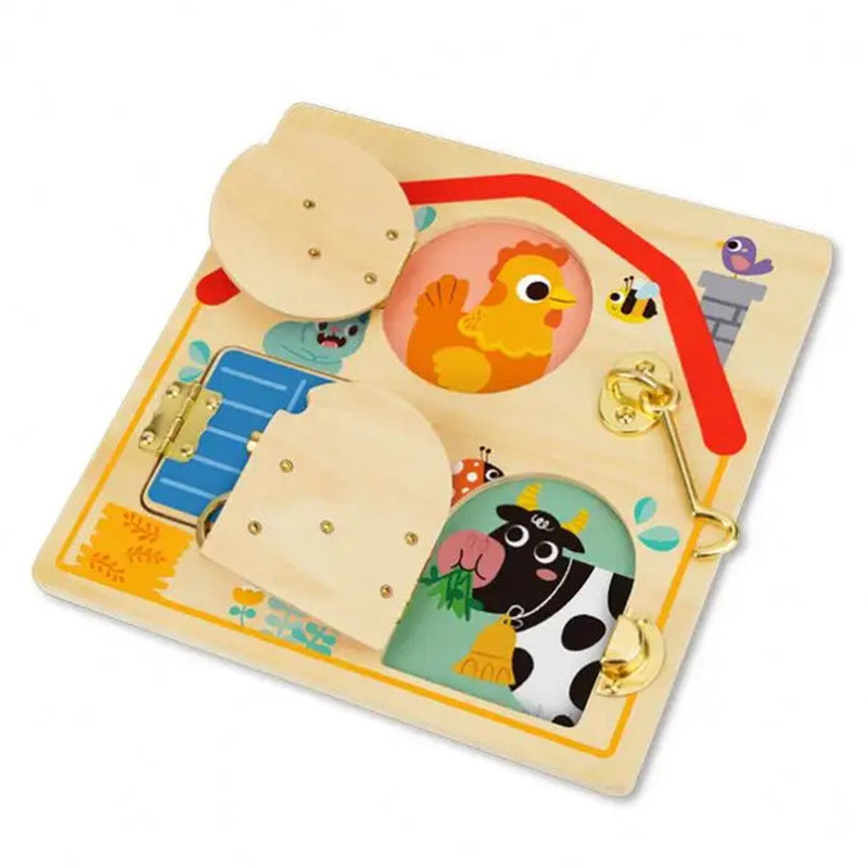 Tooky Toy Co Latches Activity Board - Farm  22x22x9cm