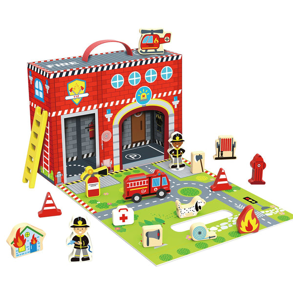 Tooky Toy Co Fire Station Box  30x10x22cm