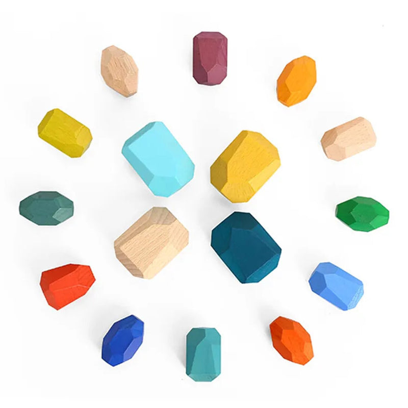 Tooky Toy Co Wooden Stacking Stones - 16 pcs  18x14x5cm