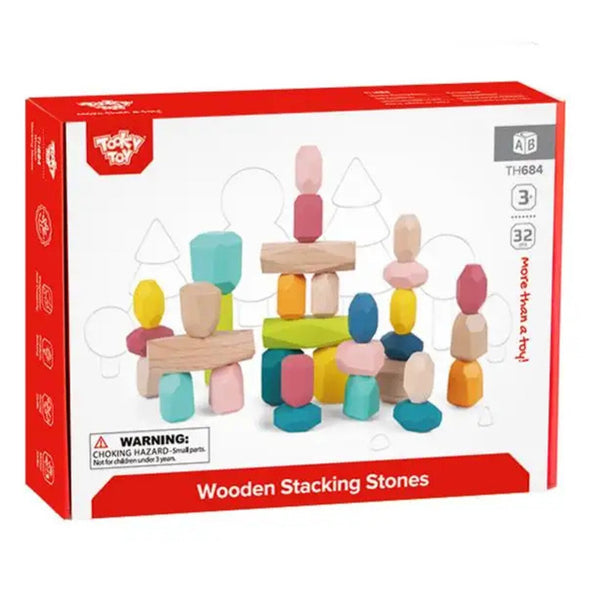 Tooky Toy Co Wooden Stacking Stones - 32pcs  24x18x5cm