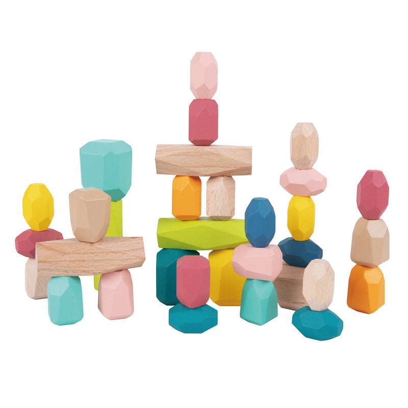 Tooky Toy Co Wooden Stacking Stones - 32pcs  24x18x5cm