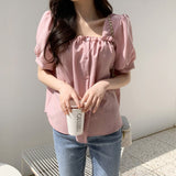 Trendywhere Square Neck Puff Sleeve Blouse  Free (XS-M)