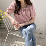 Trendywhere Square Neck Puff Sleeve Blouse  Free (XS-M)