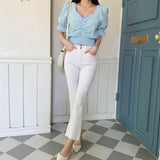 Trendywhere Shirring Puff Sleeve Crop Top  Free (XS-M)