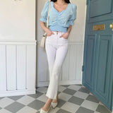 Trendywhere Shirring Puff Sleeve Crop Top  Free (XS-M)