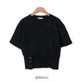 Trendywhere Round Neck Button Front Top  Free (XS-M)