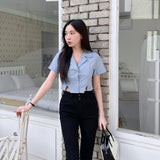 Trendywhere Split Front Collar Crop Shirt  Free (XS-M)