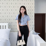 Trendywhere Split Front Collar Crop Shirt  Free (XS-M)