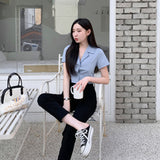 Trendywhere Split Front Collar Crop Shirt  Free (XS-M)