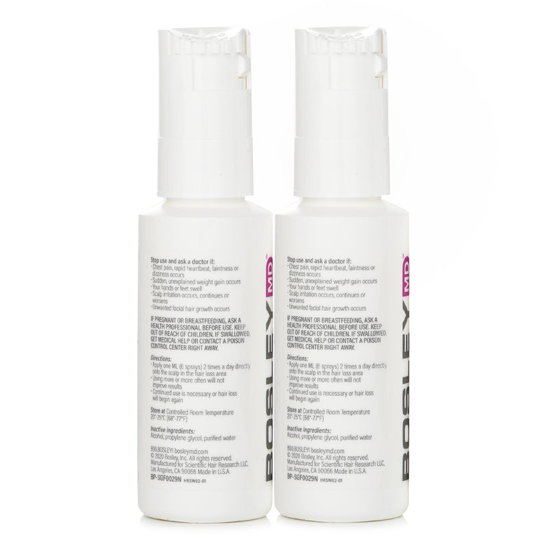 Bosley Womens Hair Regrowth Treatment Spray (Minoxidil Topical Solution 2%)  60ml x 2