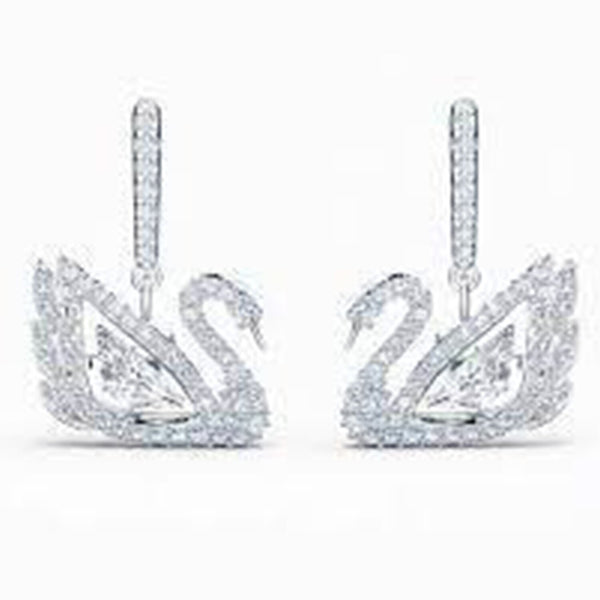 Swarovski Dancing Swan drop earrings Swan 5514420 - White, Rhodium plated  White