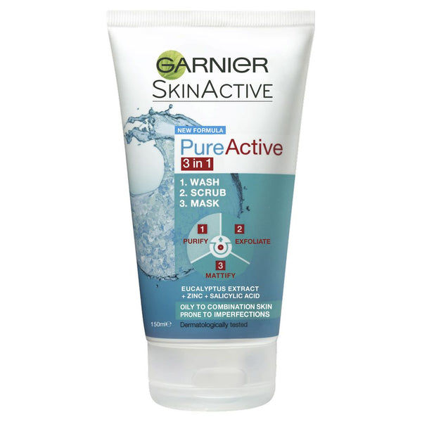 Garnier Pure Active 3 in 1 Wash, Scrub & Mask 150ml