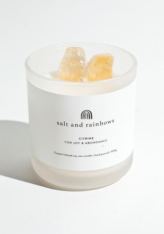 Salt and Rainbows Citrine Crystal Candle 400g