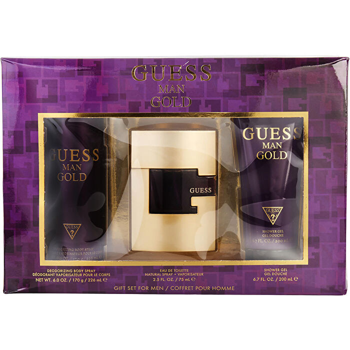 Guess Gold Eau De Toilette Spray 75ml/2.5oz & Body Spray 180ml/6oz & Shower Gel 200ml/6.7oz