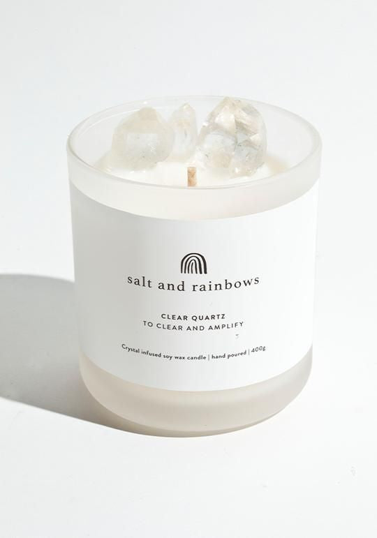 Salt and Rainbows Clear Quartz Crystal Candle 400g