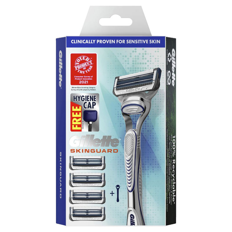 Gillette Skinguard Razor Handle + 4 Cartridges