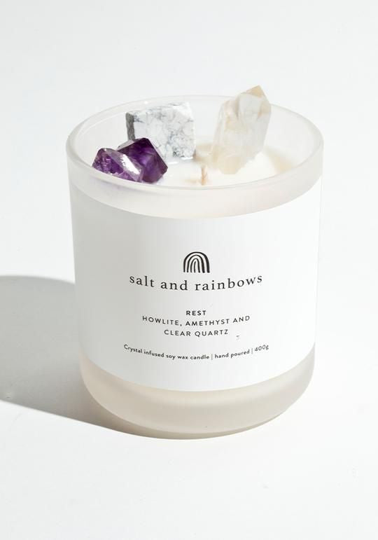 Salt and Rainbows Rest Crystal Candle 400g