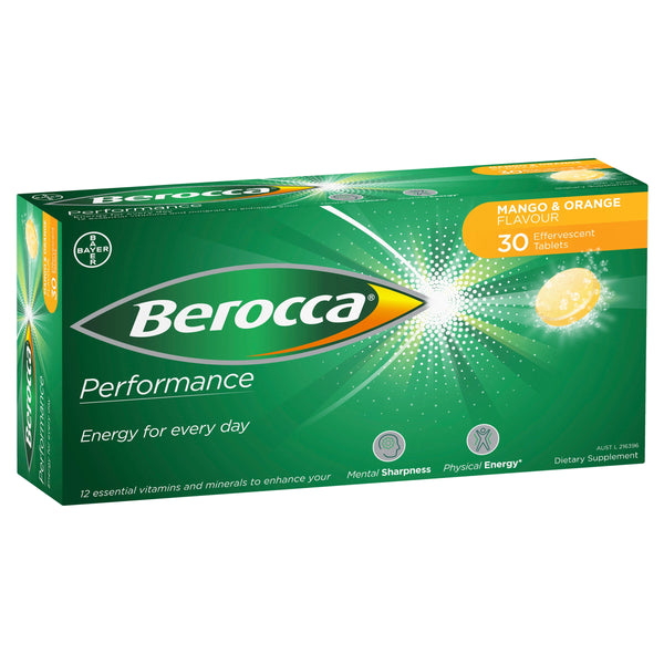 Berocca Energy Vitamin Mango & Orange Effervescent Tablet 30 Pack