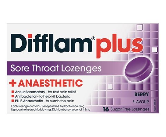Difflam Lozenges Anti-Inflammatory + Anaesthetic Sugar Free Berry 16 ...