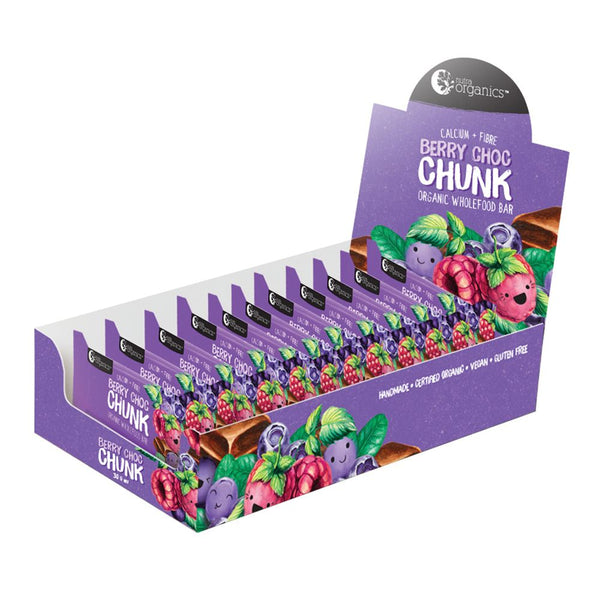 Nutra Organics Organic Wholefood Bars Berry Choc Chunk 30g x 16