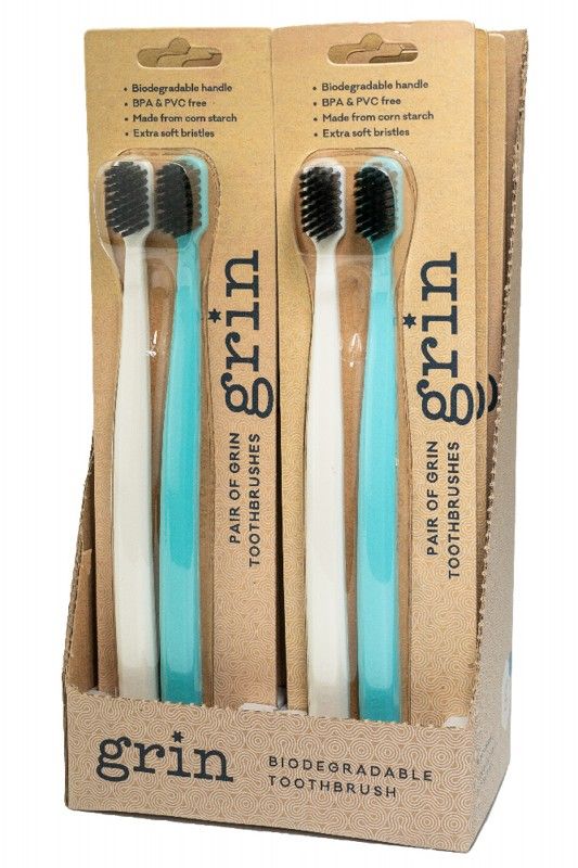 grin Biodegradable Toothbrush Soft Mint & Ivory Twin Pack