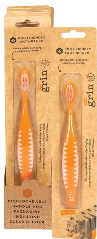 grin Biodegradable Toothbrush Kids Soft Orange