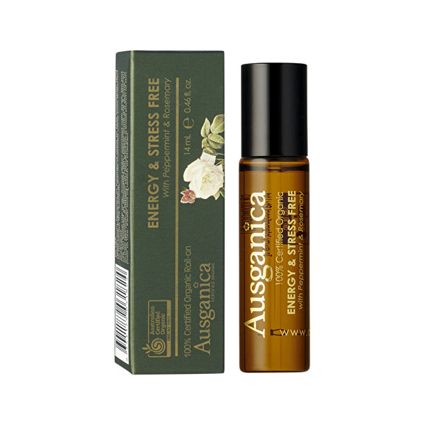 Ausganica 100% Certified Organic Roll-On Energy & Stress Free with Peppermint & Rosemary 14ml