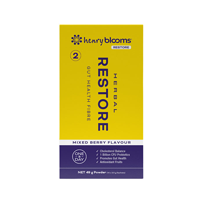 Henry Blooms Herbal Restore Gut Health Fibre Mixed Berry Sachets 3.5g x 14 Pack