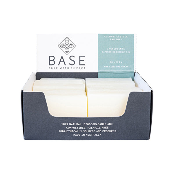 Base (Soap With Impact) Soap Bar Coconut Castile (Raw Bar) 120g x 10 Display