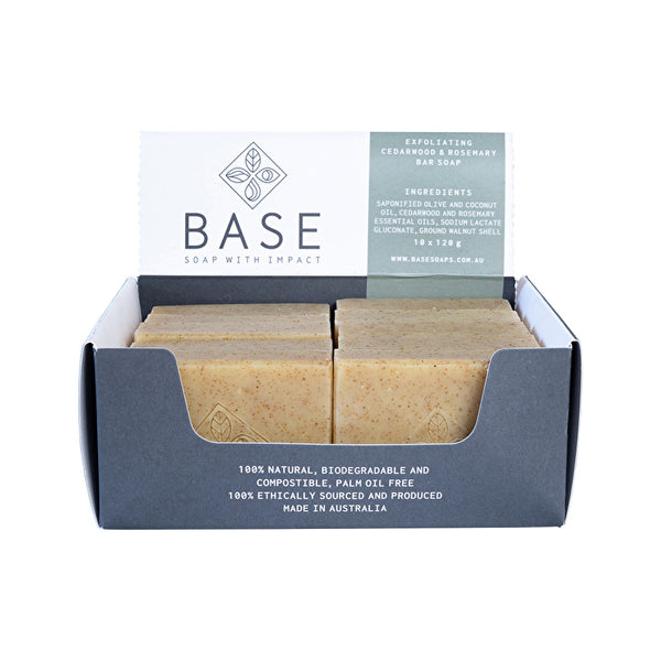 Base (Soap With Impact) Soap Bar Exfoliating Cedarwood Rosemary (Raw Bar) 120g x 10 Display