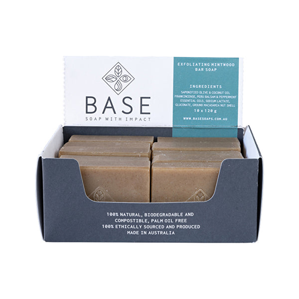 Base (Soap With Impact) Soap Bar Exfoliating Mintwood (Raw Bar) 120g x 10 Display