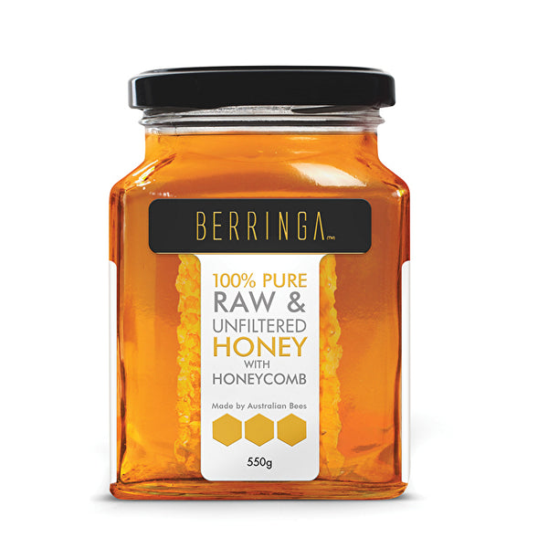 BERRINGA HONEY Berringa Australian Pure Raw & Unfiltered Honey with Honeycomb 550g