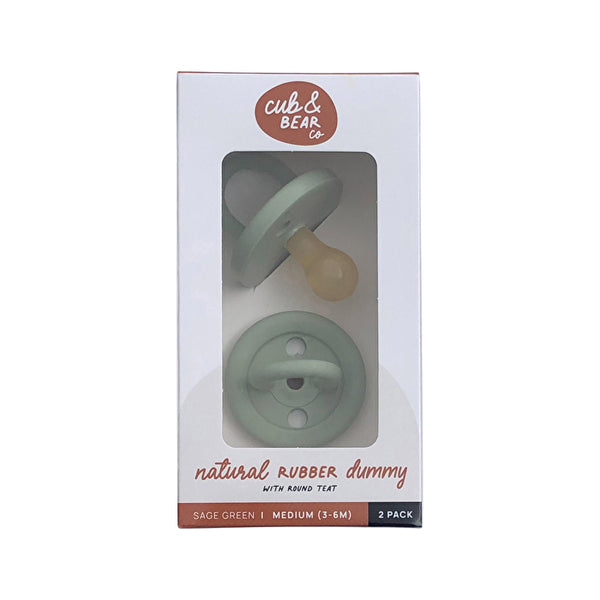 Cub And Bear Co Cub & Bear Co Natural Rubber Dummy Round Teat Medium (3-6 Months) Sage Green Twin Pack