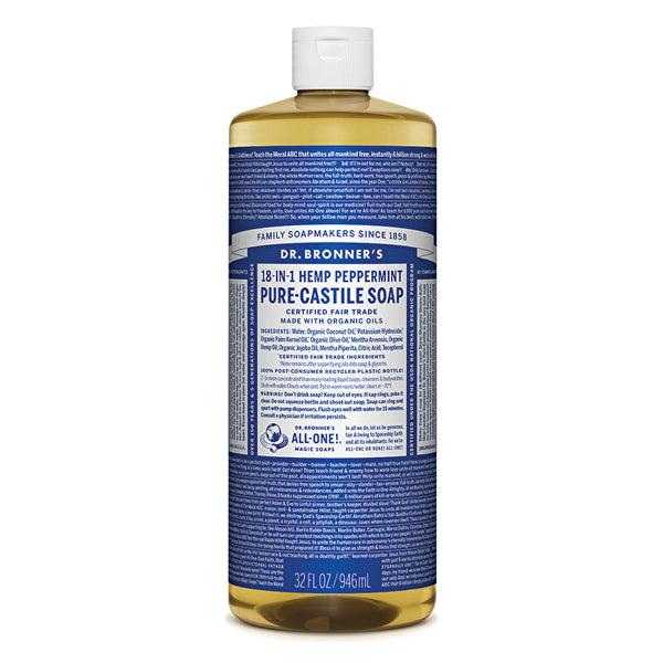Dr. Bronner's Pure-Castile Soap Liquid (Hemp 18-in-1) Peppermint 946ml