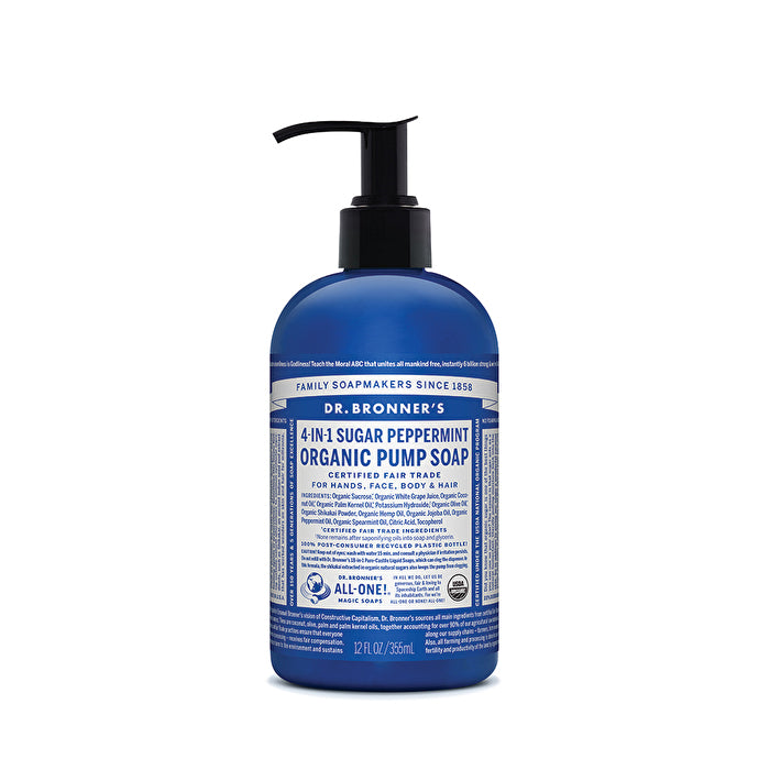 Dr. Bronner's Organic Pump Soap (Sugar 4-in-1) Peppermint 355ml