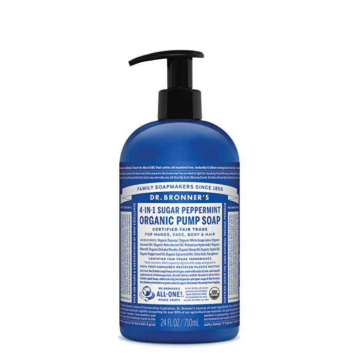 Dr. Bronner's Organic Pump Soap (Sugar 4-in-1) Peppermint 710ml