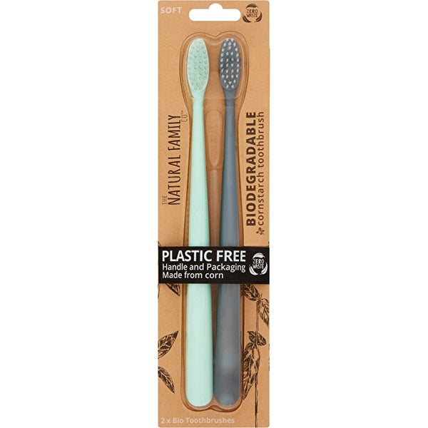 The Natural Family Co . Bio Toothbrush River Mint & Monsoon Mist Twin Pack