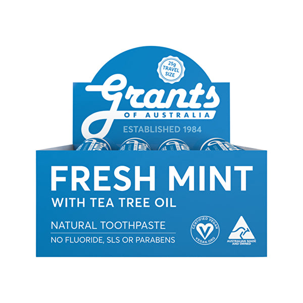 Grants Natural Toothpaste Fresh Mint with Tea Tree Oil 25g x 12 Display