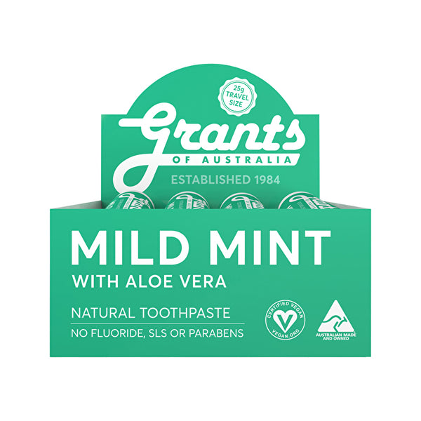 Grants Natural Toothpaste Mild Mint with Aloe Vera 25g x 12 Display