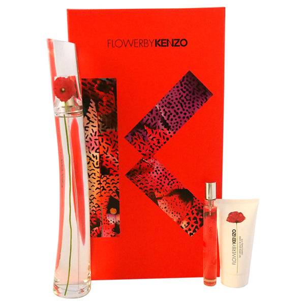 Kenzo Flower by Kenzo for Women - 3 Pc Gift Set 3.3oz EDP Spray, 0.5oz EDP Mini Spray, 1.7oz Body Milk