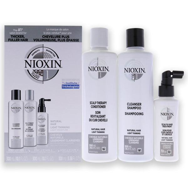 Nioxin System 1 Kit by Nioxin for Unisex - 3 Pc 10.1oz Cleanser Shampoo, 10.1 oz Scalp Therapy Conditioner, 3.38oz Scalp and Hair Treatment