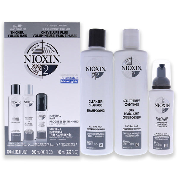Nioxin System 2 Kit by Nioxin for Unisex - 3 Pc 10.1oz Cleanser Shampoo, 10.1 oz Scalp Therapy Conditioner, 3.38oz Scalp and Hair Treatment
