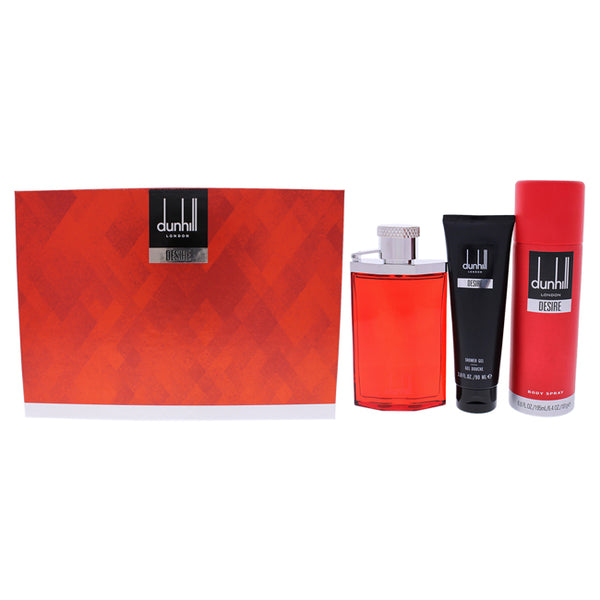 Alfred Dunhill Desire Red London by Alfred Dunhill for Men - 3 Pc Gift Set 3.4oz EDT Spray, 3oz Shower Gel, 6.6 oz Body Spray