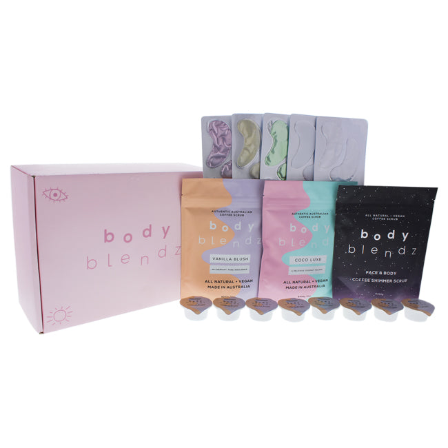 BodyBlendz Body Blendz by BodyBlendz for Women - 5 Pc Kit 70oz Coco Luxe, 70oz Vanilla Blush, 70oz Face and Body Coffe Shimmer Scrub, 5 Eye Mask, 8 Coffee and White Clay Exfoliating Capsules