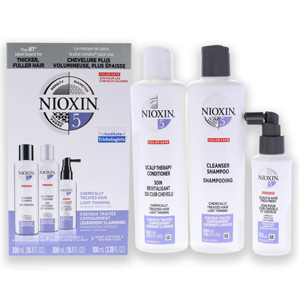 Nioxin System 5 Kit by Nioxin for Unisex - 3 Pc 10.1oz Cleanser Shampoo, 10.1oz Scalp Therapy Conditioner, 3.38oz Scalp and Hair Treatment