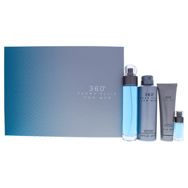 Perry Ellis 360 by Perry Ellis for Men - 4 Pc Gift Set 3.4oz EDT Spray, 6.8oz Deodorizing Body Spray, 3.0oz Shower Gel, 0.25oz EDT Spray