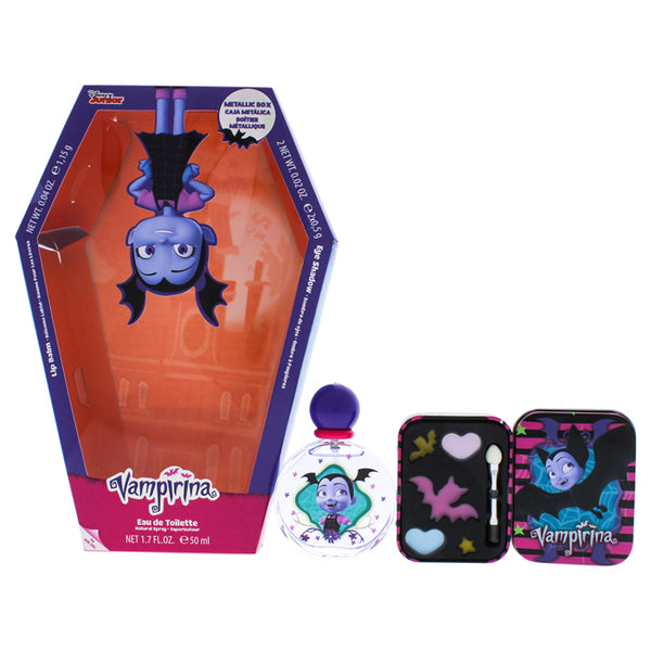 Disney Vampirina by Disney for Kids - 2 Pc Gift Set 1.7 oz EDT Spray, Metallic Box Cosmetic with Lip Balm and Eye Shadow